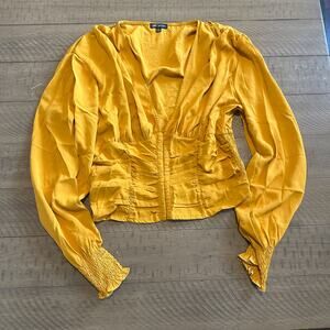 Long Sleeve Mustard Yellow Peasant Top Size Large
